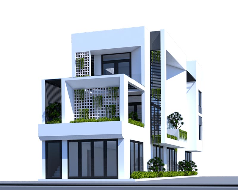 Mẫu nhà 3 tầng 2 mặt tiền hiện đại