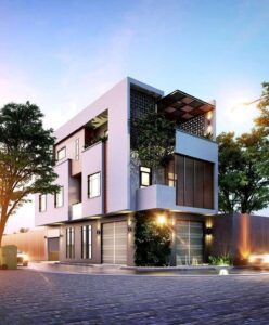 Read more about the article Tư vấn thiết kế mẫu nhà 3 tầng 2 mặt tiền hiện đại trên đất lô góc 8x10m tại Thạch Thất