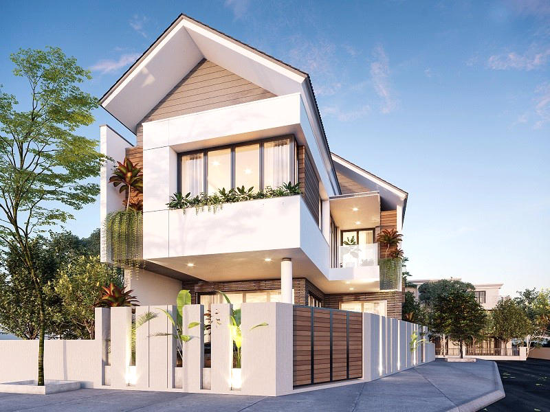 Mẫu nhà 3 tầng 2 mặt tiền hiện đại