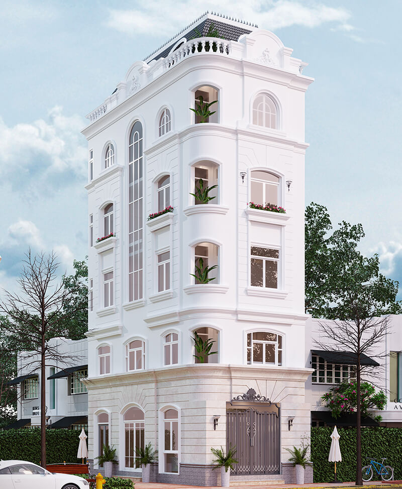 You are currently viewing Giải pháp thiết kế nhà 5 tầng tân cổ điển 6x25m – Mini hotel hiện đại tại Đông Anh năm 2025