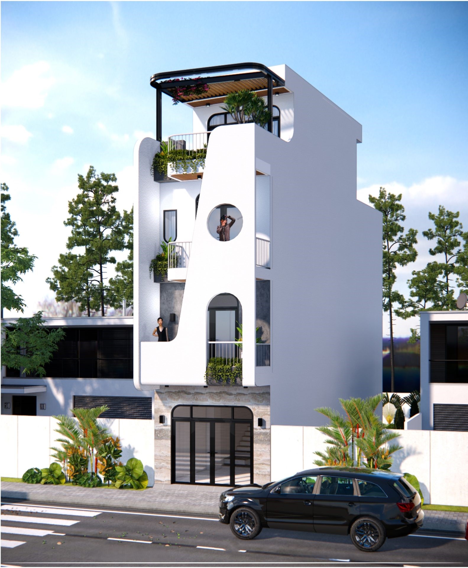 You are currently viewing Giải pháp thiết kế mặt tiền nhà phố 5m 4 tầng hiện đại – Tối ưu công năng và chi phí cho gia đình trẻ