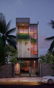 Read more about the article Tư vấn thiết kế mẫu nhà 3 tầng mặt tiền 8m hiện đại sang trọng với thang máy, phòng karaoke và nội thất gỗ óc chó