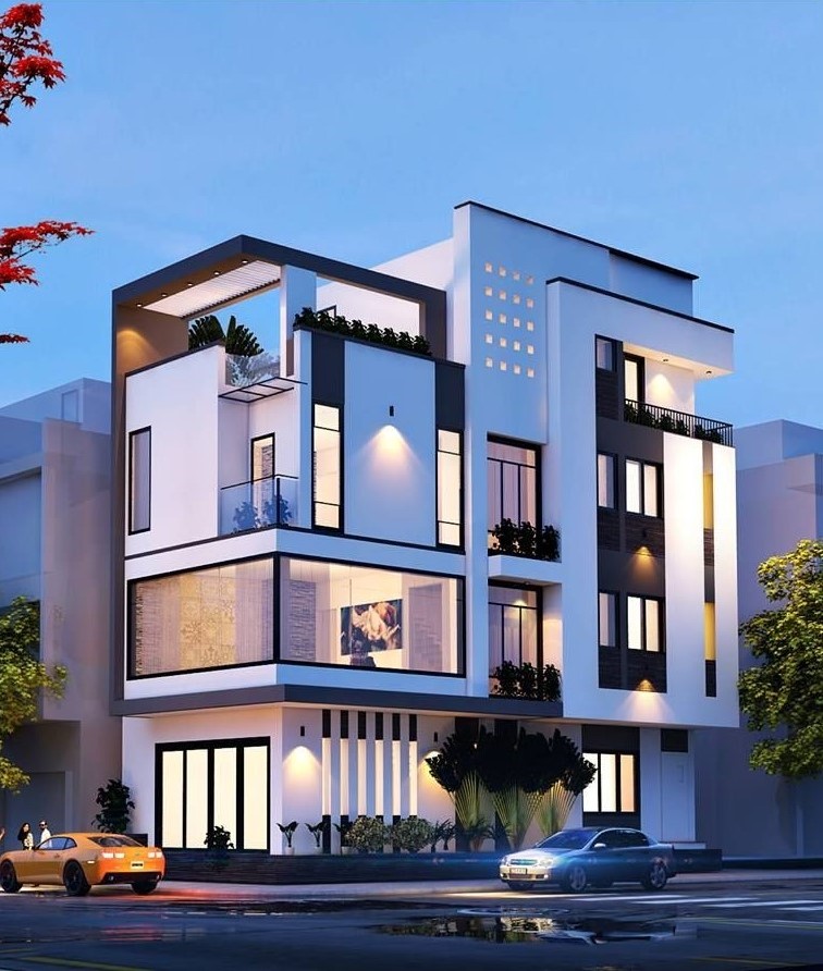 Mẫu nhà 3 tầng 2 mặt tiền hiện đại