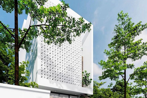 Nhà đẹp 2 tầng - Gạch thông gió mặt tiền