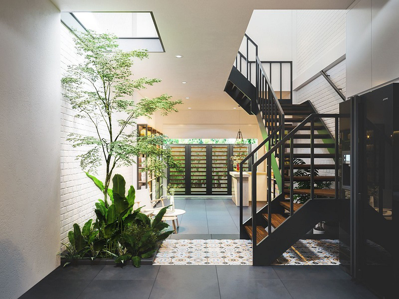 Nhà đẹp 2 tầng - Giếng trời cho nhà ống