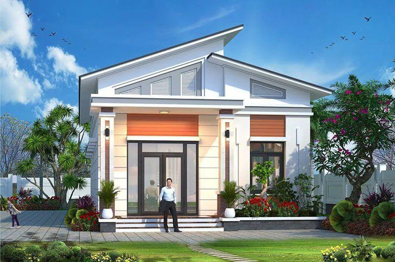 Mẫu nhà cấp 4 hiện đại mái lệch